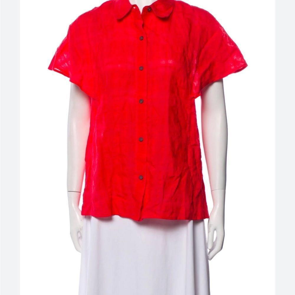 NEW Mara Hoffman Red Organic Cotton Short Sleeve Button Down Shirt Size 3X